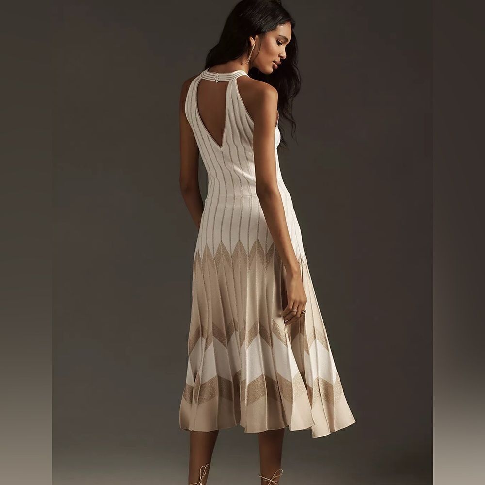 Anthropologie Metallic Pleated Drop-Waist Knit Midi Dress NWT
